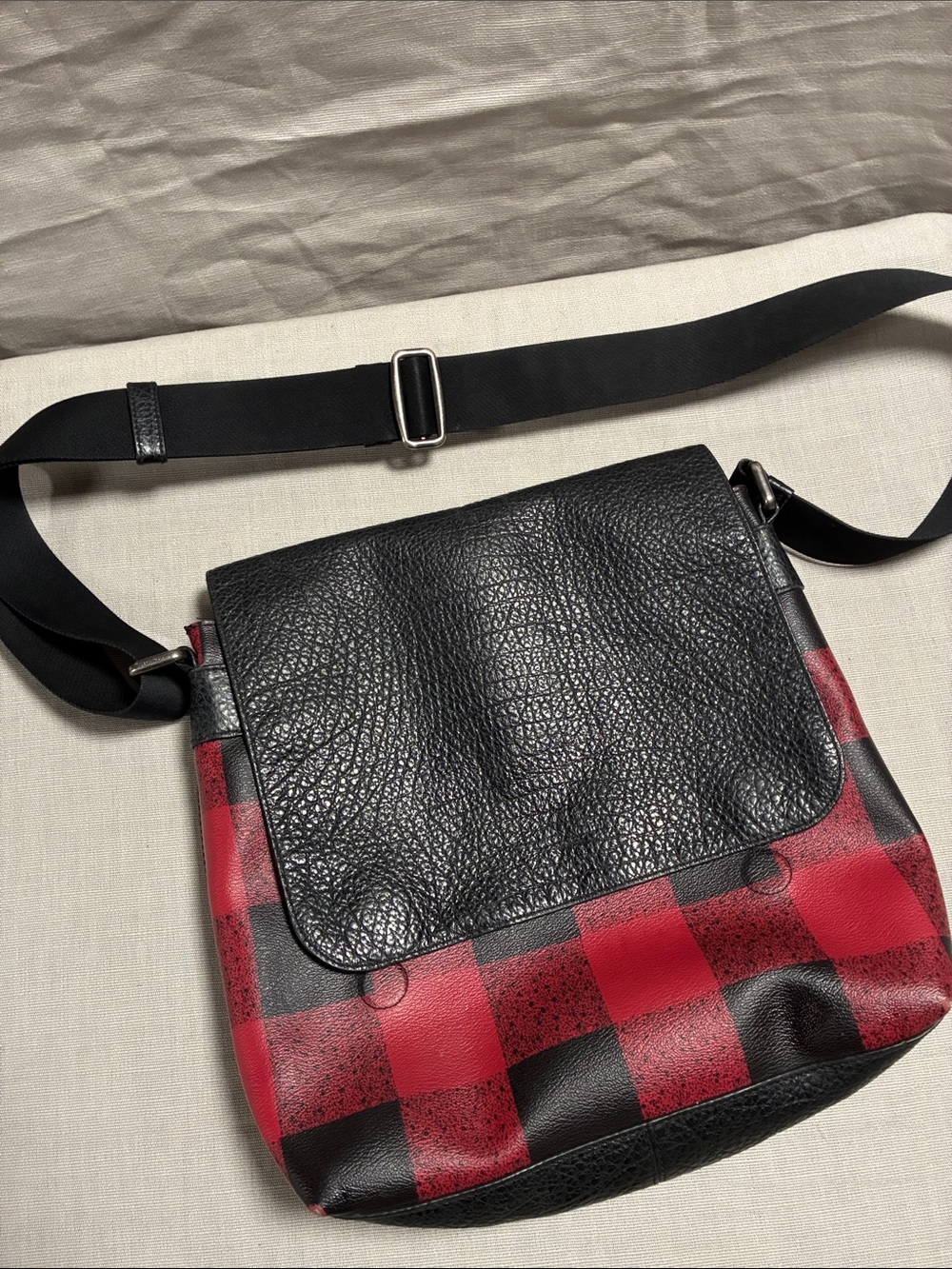 Coach Red and Black Plaid Leather Crossbody Bag